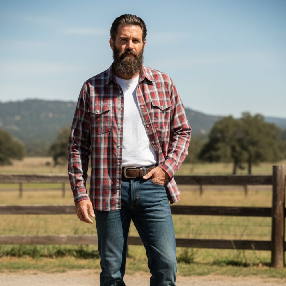 Wrangler Men Retro Premium Long Sleeve Western Slim Fit Snap Plaid Shirt, XXL